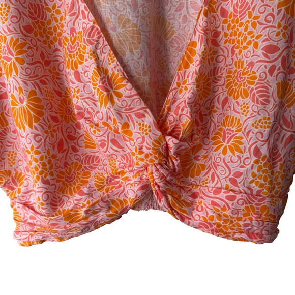 Zara Vibrant Pink and Orange Floral Blouse Size L Boho Cottagecore Chic Resort - Picture 7 of 9